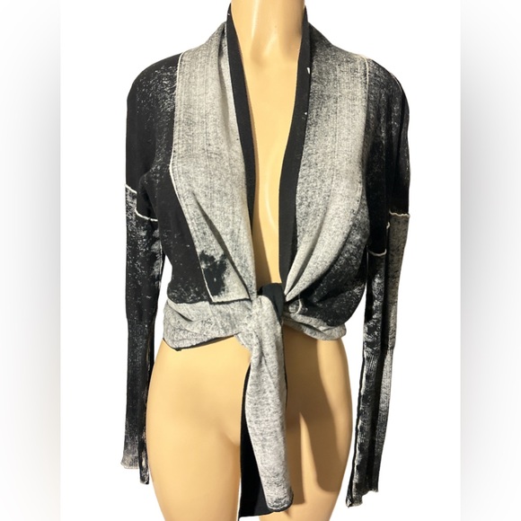 525 America Crop Gray Cardigan Sweater Front Tie - Picture 5 of 14